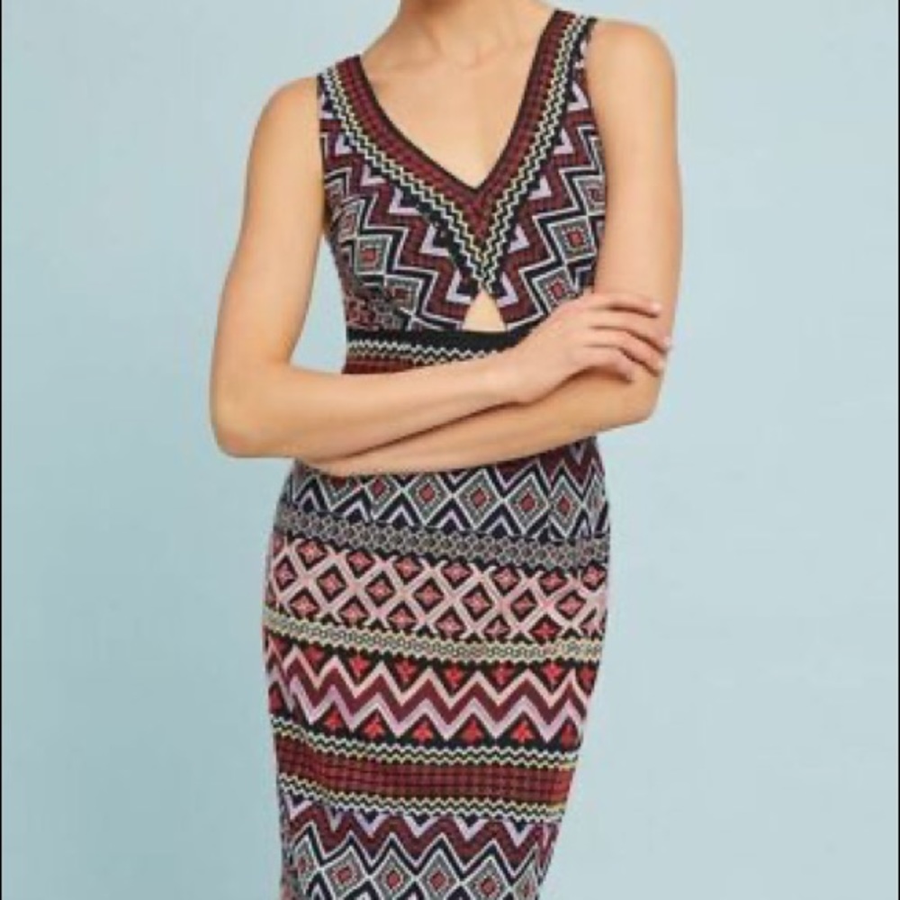Anthropologie Multicolor Geometric Knit Midi Dress